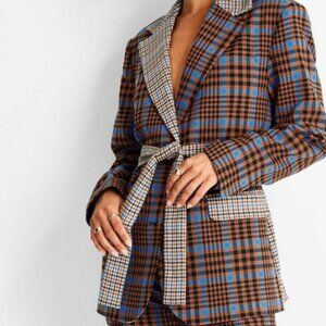 FUTURE COLLECTIVE x KAHLANA BARFIELD BROWN TIE FRONT CHECK BLAZER SIZE